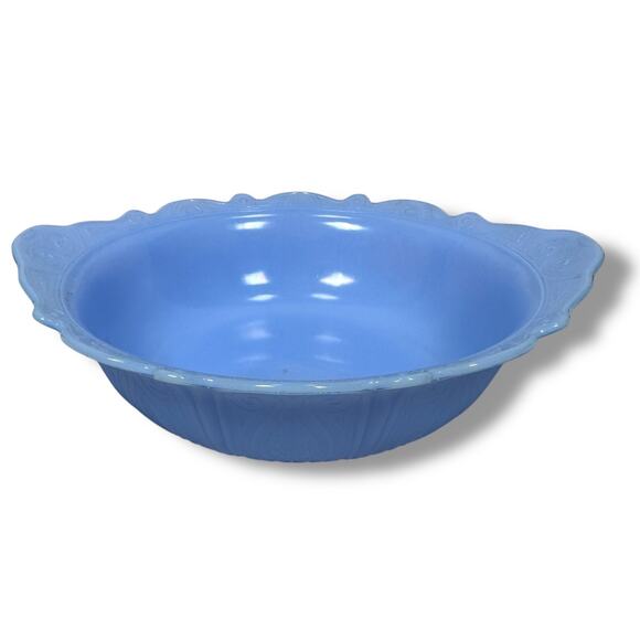 Vintage McKee Blue Delphite Milk Depression Glass Serving Bowl 10" Kitchenware - Picture 1 of 6